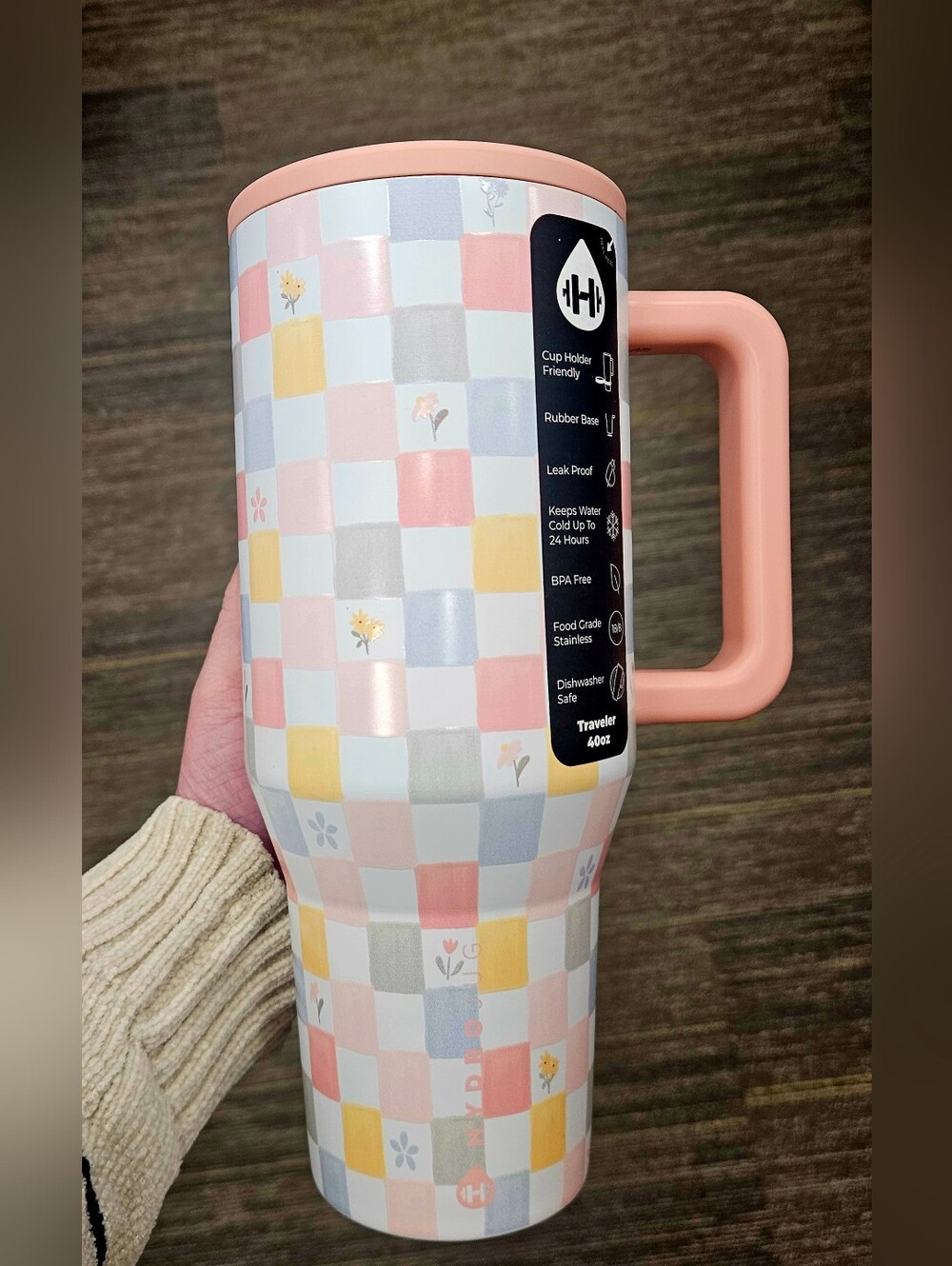 HydroJug Pastel Checkers 40 oz Traveler NWT